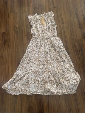 Bohemian Cream & Tan Paisley Maxi Dress